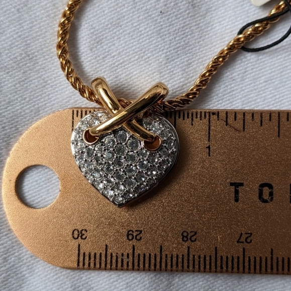 🅴 Swarovski Pave Crystal Gold Tone Heart Necklace, Pendant Loop - Picture 12 of 12